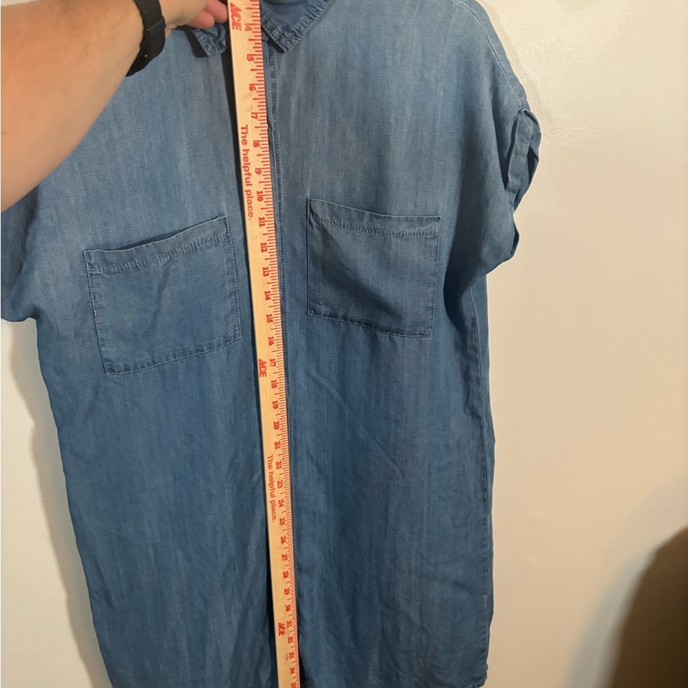Zilcremo Chambray Button Down Shirt Dress Women’s Large Denim Look Pockets - Picture 8 of 10